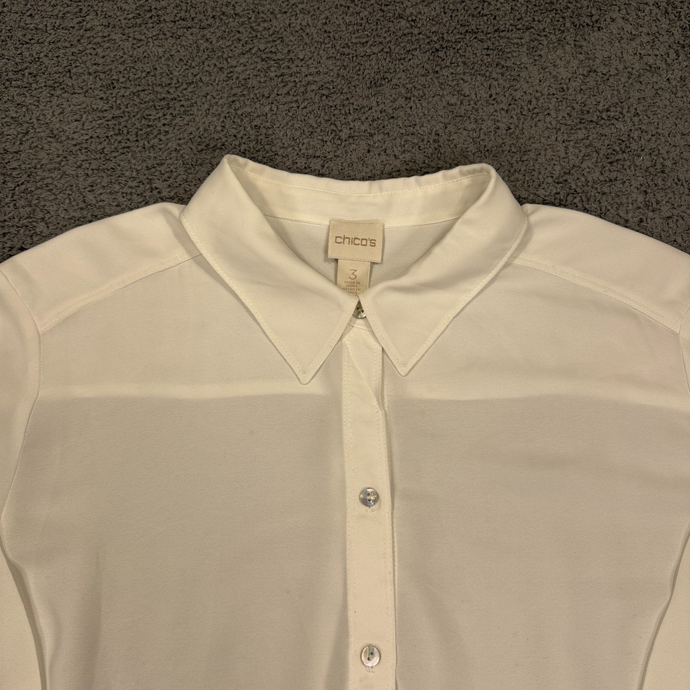 Chicos Shirt Women 3XL White Blue Ombre Coastal Sheer MOP Button Vacation Resort - Picture 2 of 16
